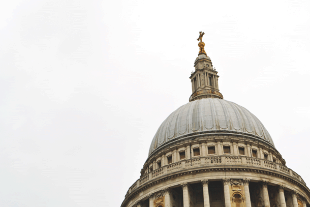 the dome and cross on top of St. Paul's Cathedral in London