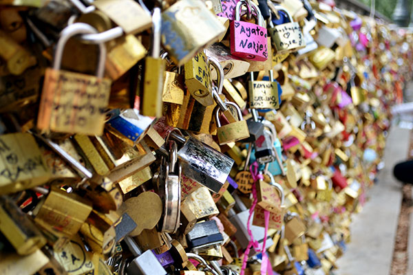 Locks on bridge in Paris, France