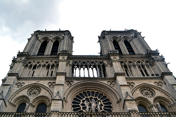 Top of buttresses at Notre Dame in Paris, France