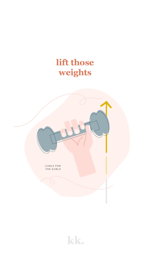 "Hand lifting dumb bell weight" illustration by Katie Kassel, Graphic Designer