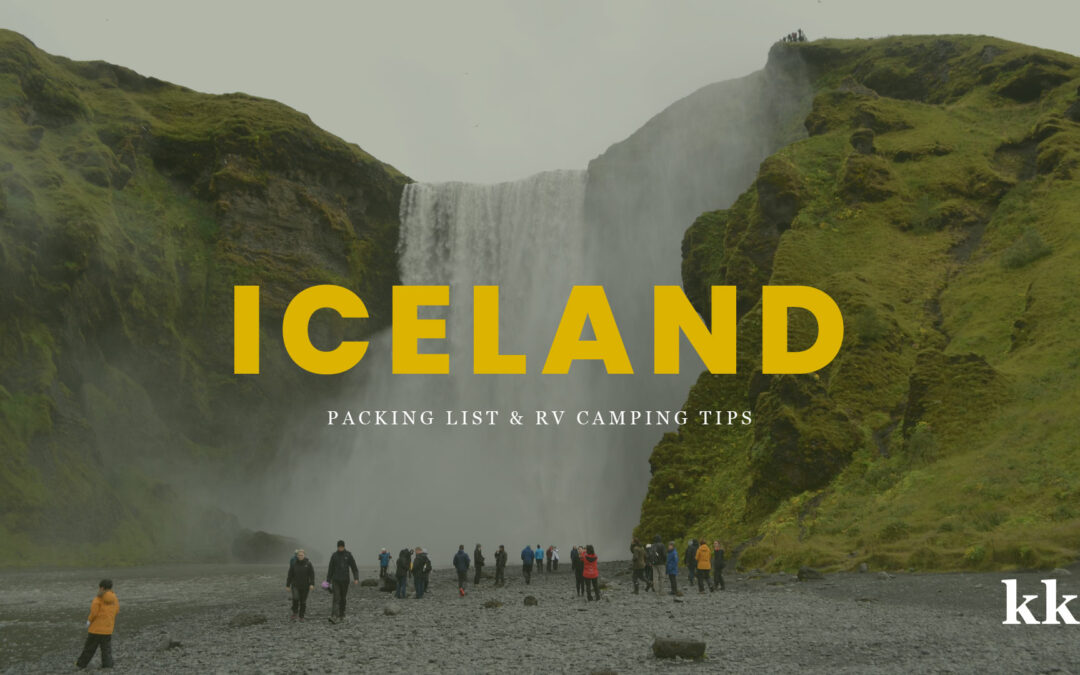 waterfall in Iceland with text overlay saying ICELAND in yellow