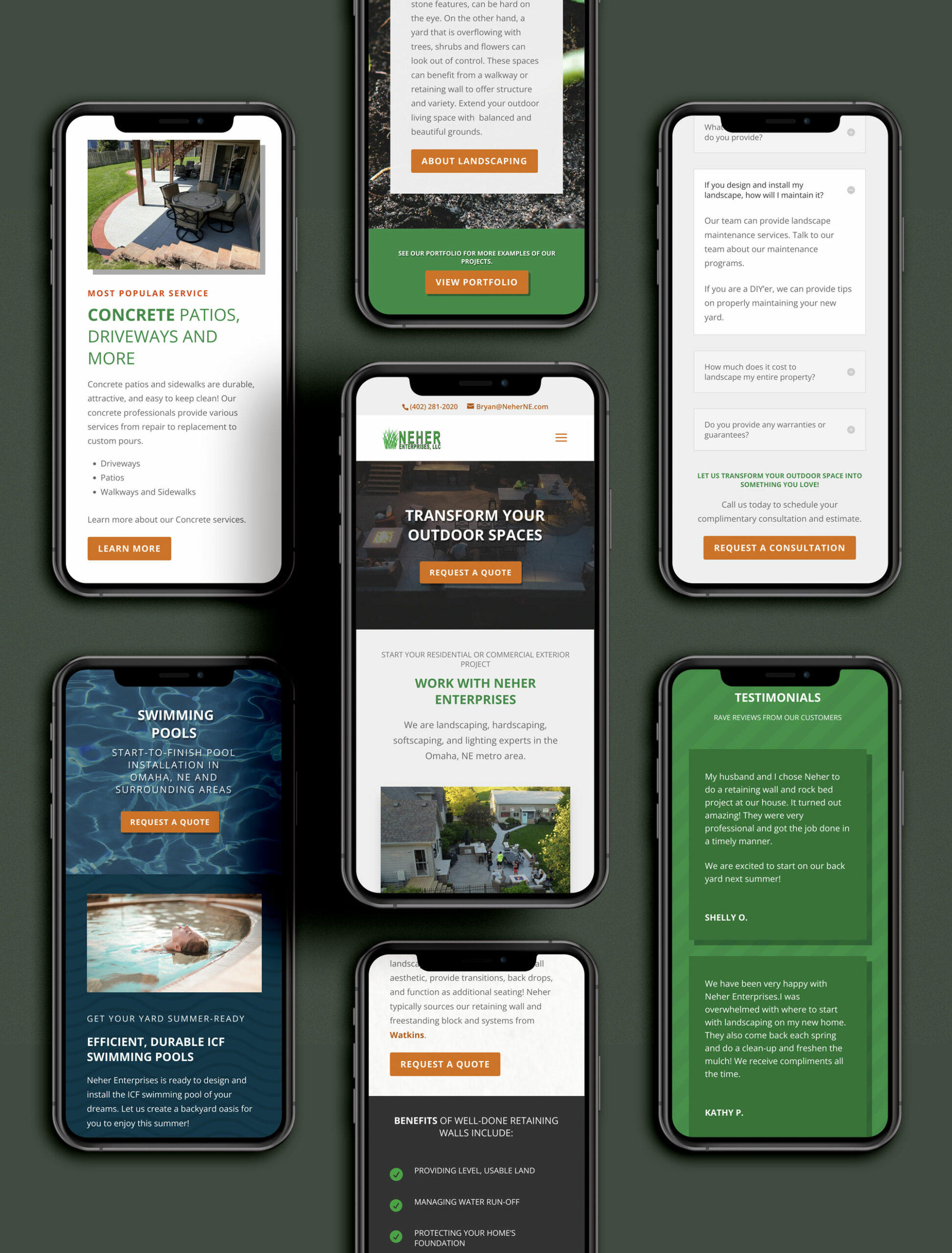 Neher Enterprises website mockup on mobile devices