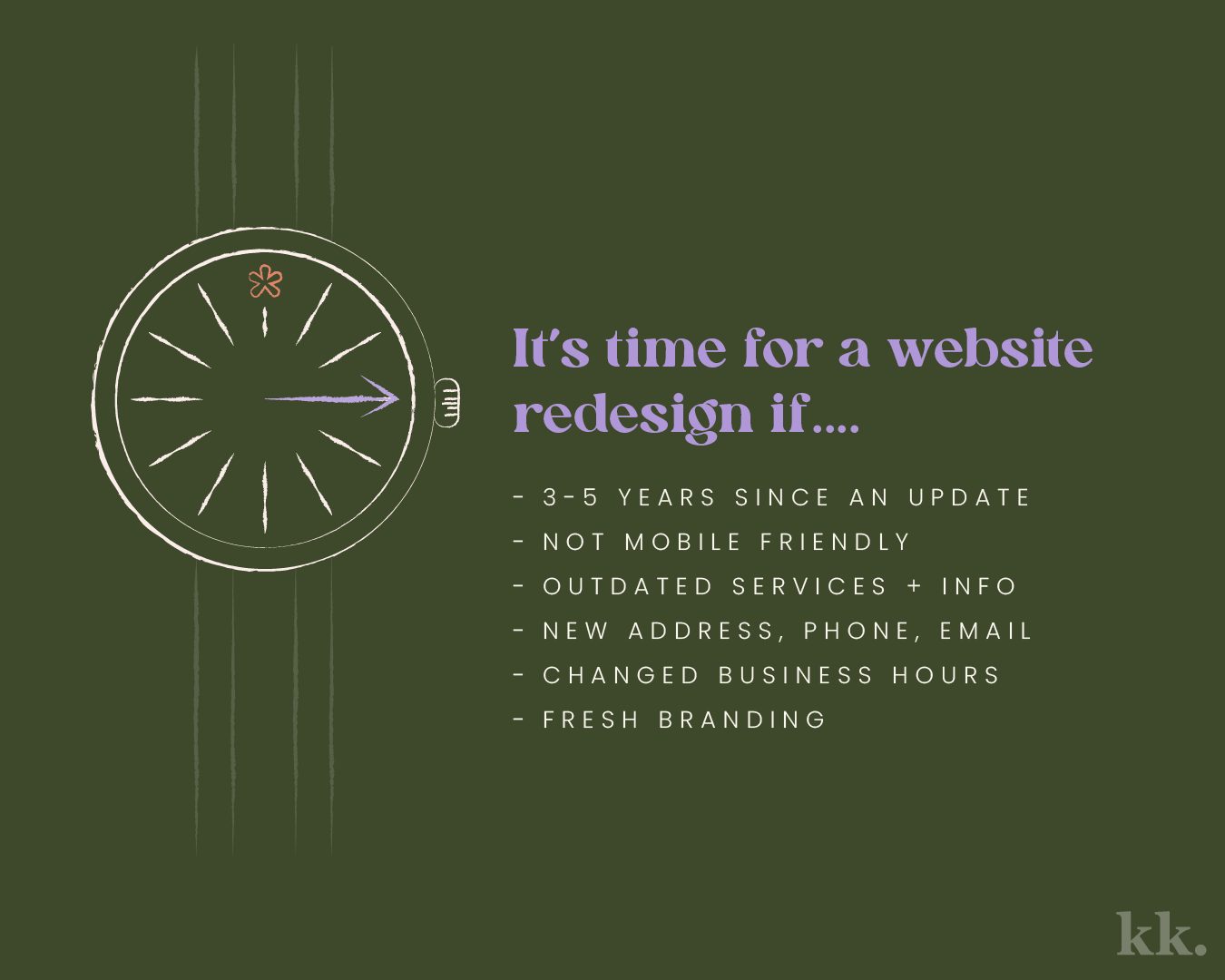 wrist watch illustration with checklist for website redesign